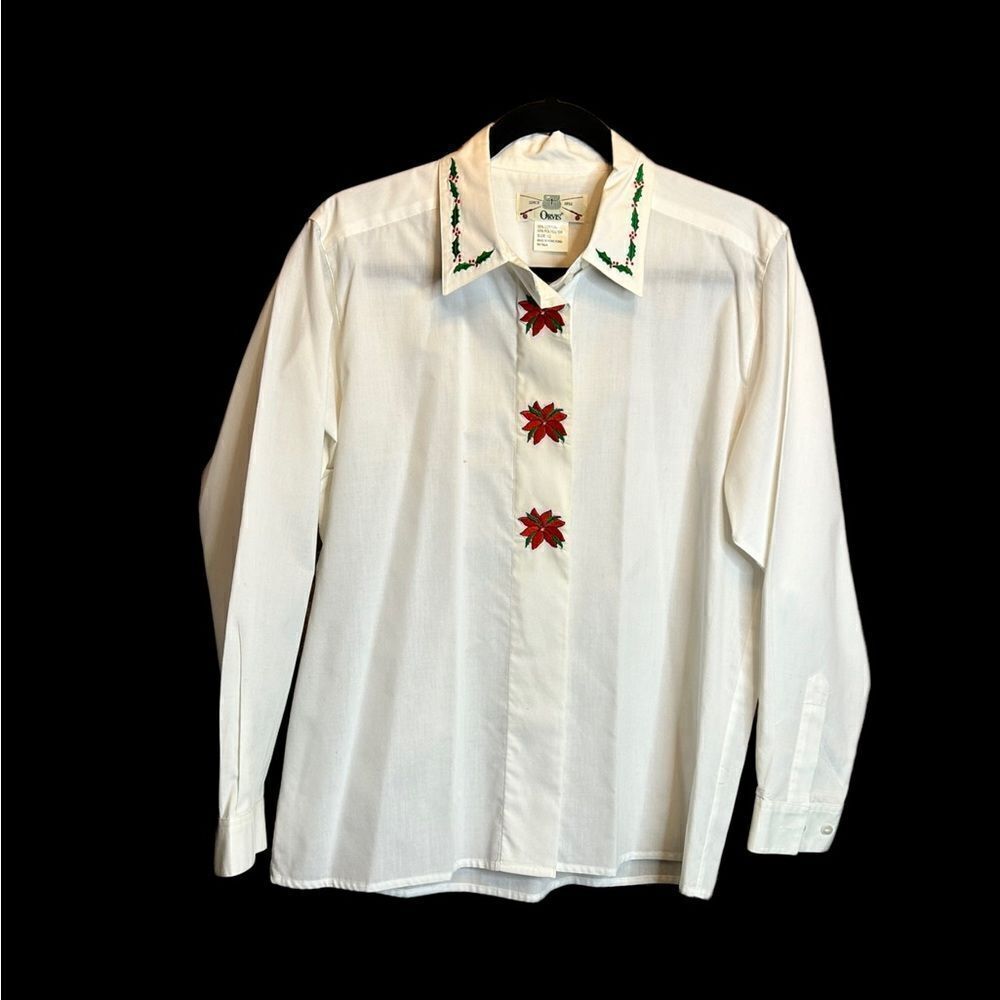 5 for $25🔥Size 12 Orvis Poinsettia Flower Long Sleeve White Button Down Shirt